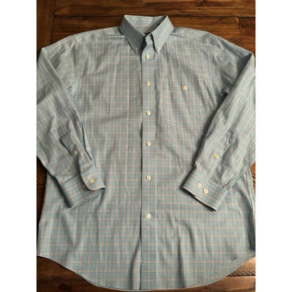 Orvis Men’s Light Blue Orange Wrinkle Free Men’s Medium Button Front Dress Shirt - Picture 2 of 9